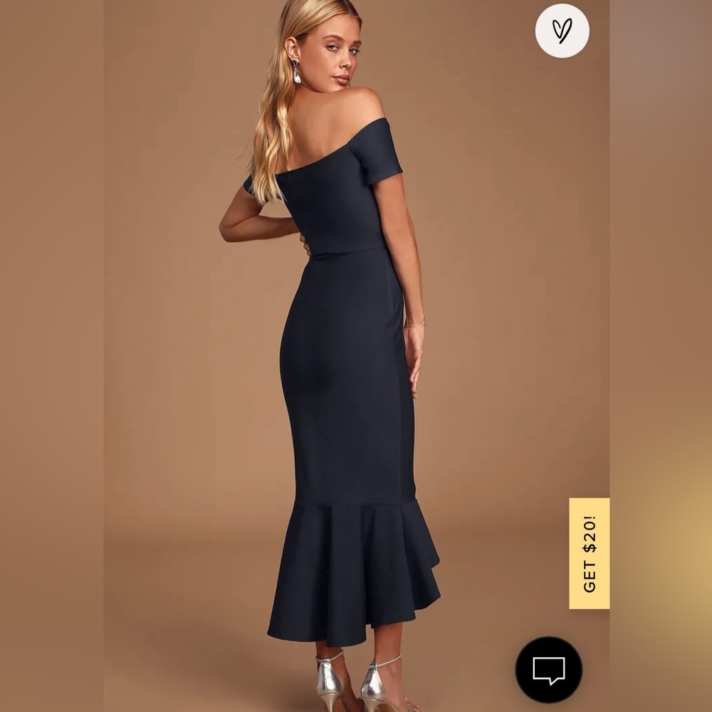 Midnight Blue Off-the-Shoulder Midi Dress